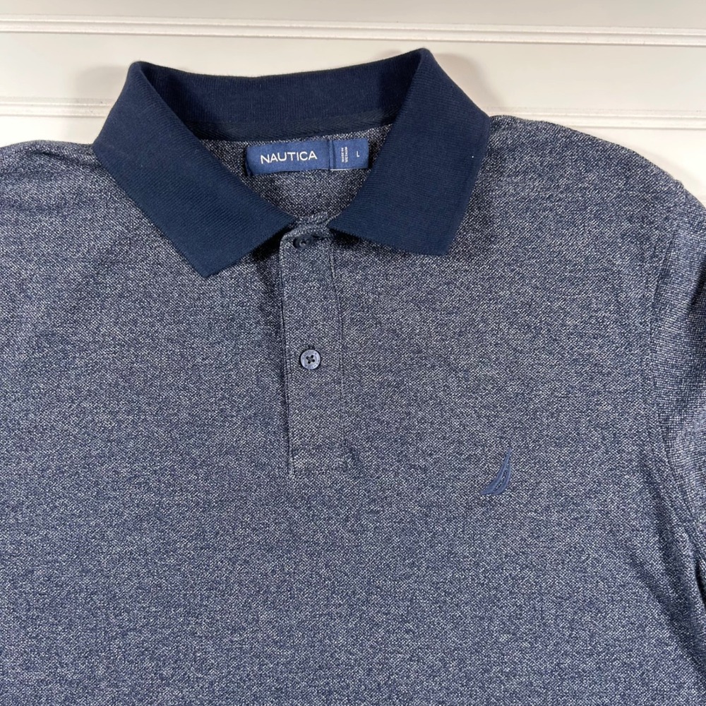 Nautica Short Sleeve Classic Fit Polo Shirt Mens Large Navy Blue Heather J-Class